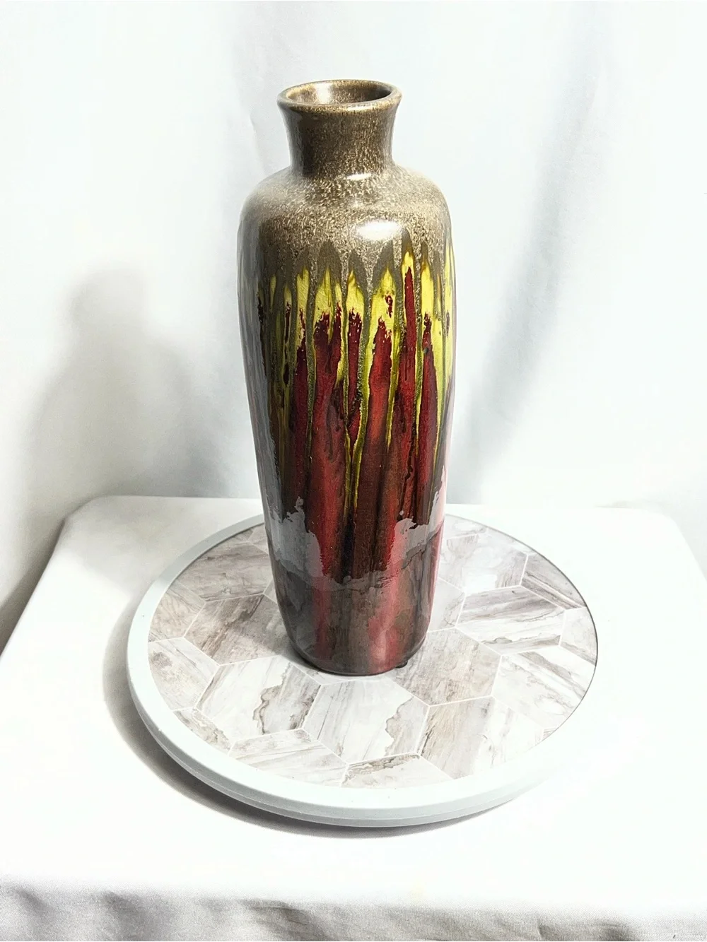 Pier 1 Drip Glaze Floor Vase Metallic Red Gold Brown Decorative Ceramic Vase